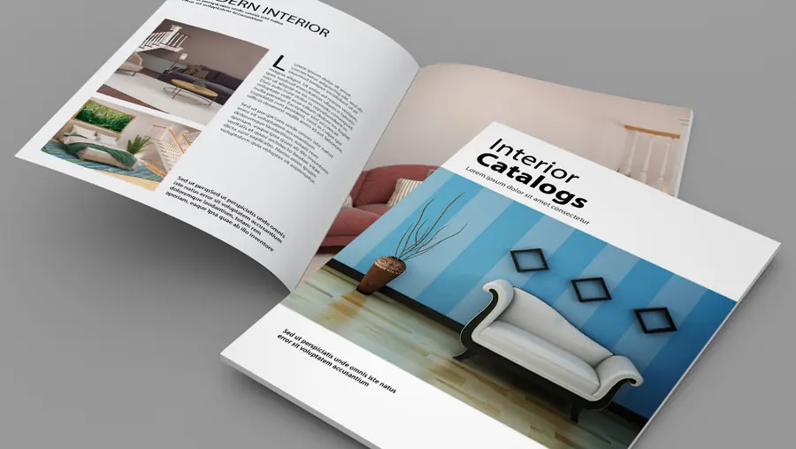 Interior design catalog open on a table