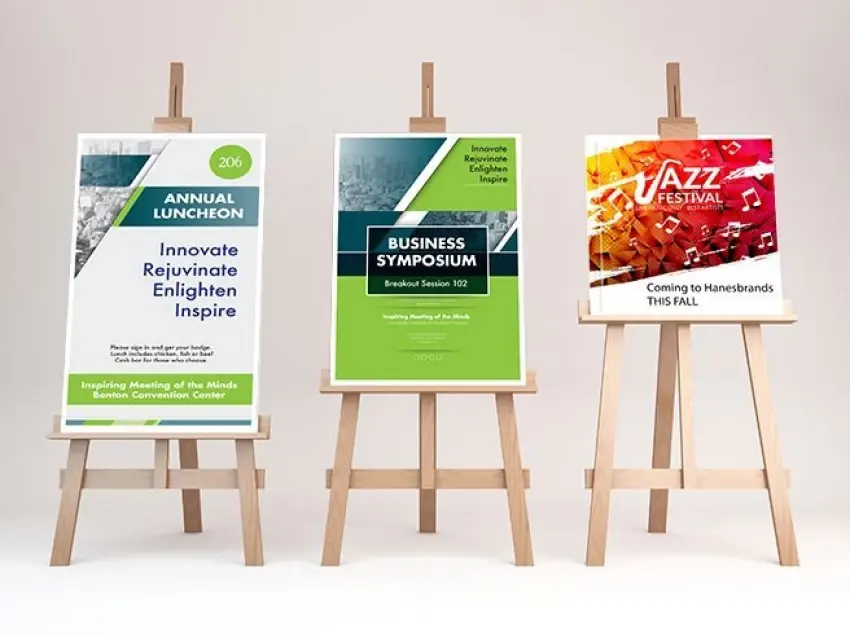 Posters displayed on easels