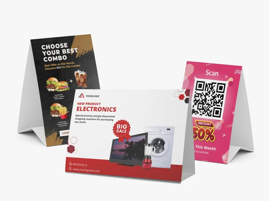 Tent cards for restaurant tables