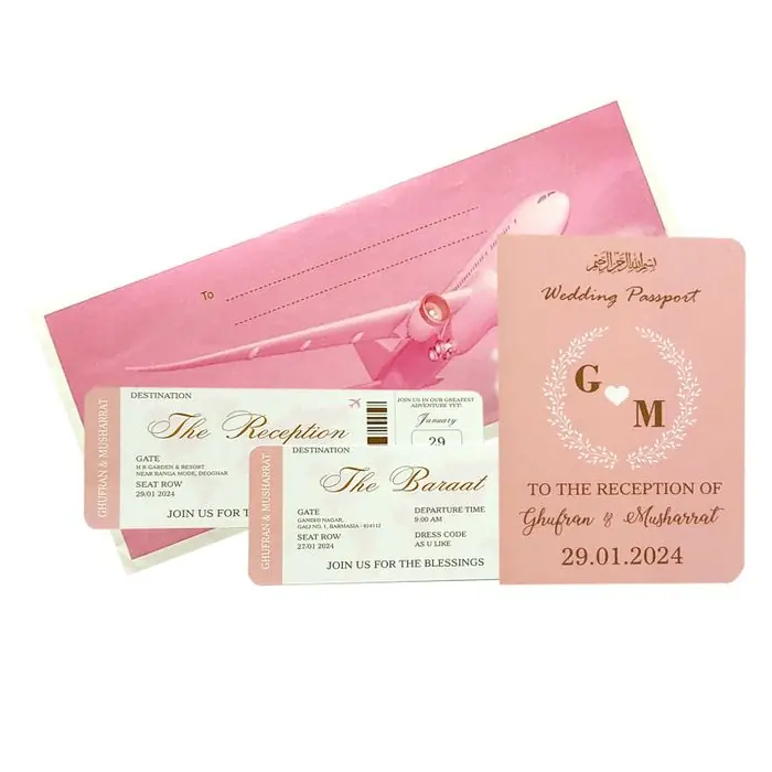 Wedding invitation styled as a boarding pass