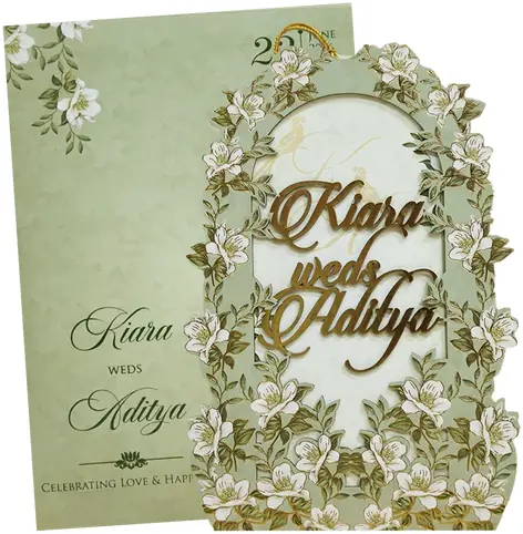 Green laser-cut wedding invitation
