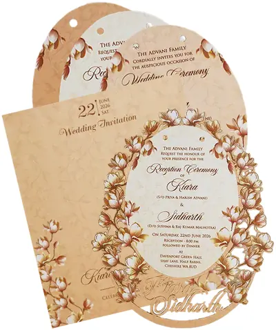 Oval floral wedding invitation